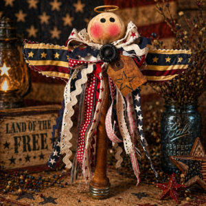 Patriotic Primitive Angel Vintage Bobbin Shelf Sitter
