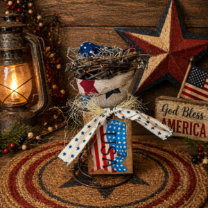 shelf sitter patriotic cone in rusted bedspring