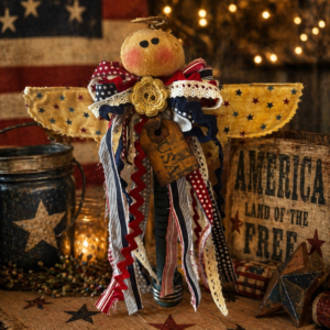 patriotic primitive angel vintage bobbin shelf sitter