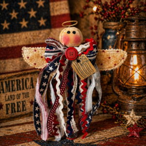 Patriotic Primitive Angel Vintage Bobbin Shelf Sitter