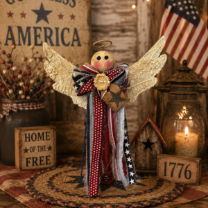 patriotic primitive angel vintage bobbin shelf sitter